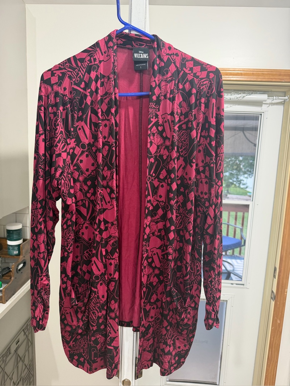 torrid Open-Front Cardigan in Burgundy and Black Villains Print